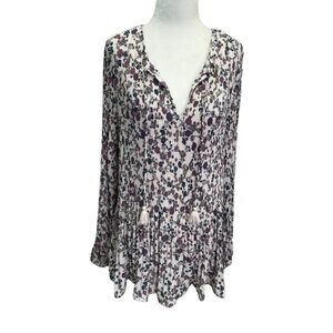 Penningtons Beige Floral Pleated Pullover Long Sleeve Blouse Size 1X